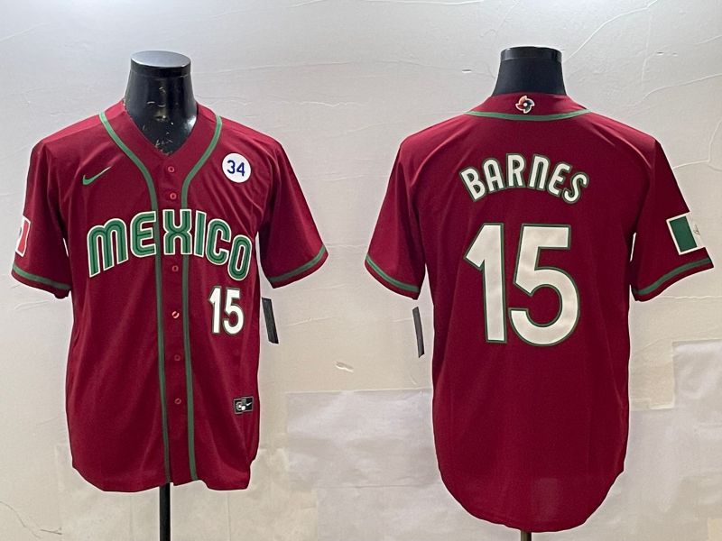 Men 2025 World Cub Mexico #15 Barnes Red Nike MLB Jersey style 2